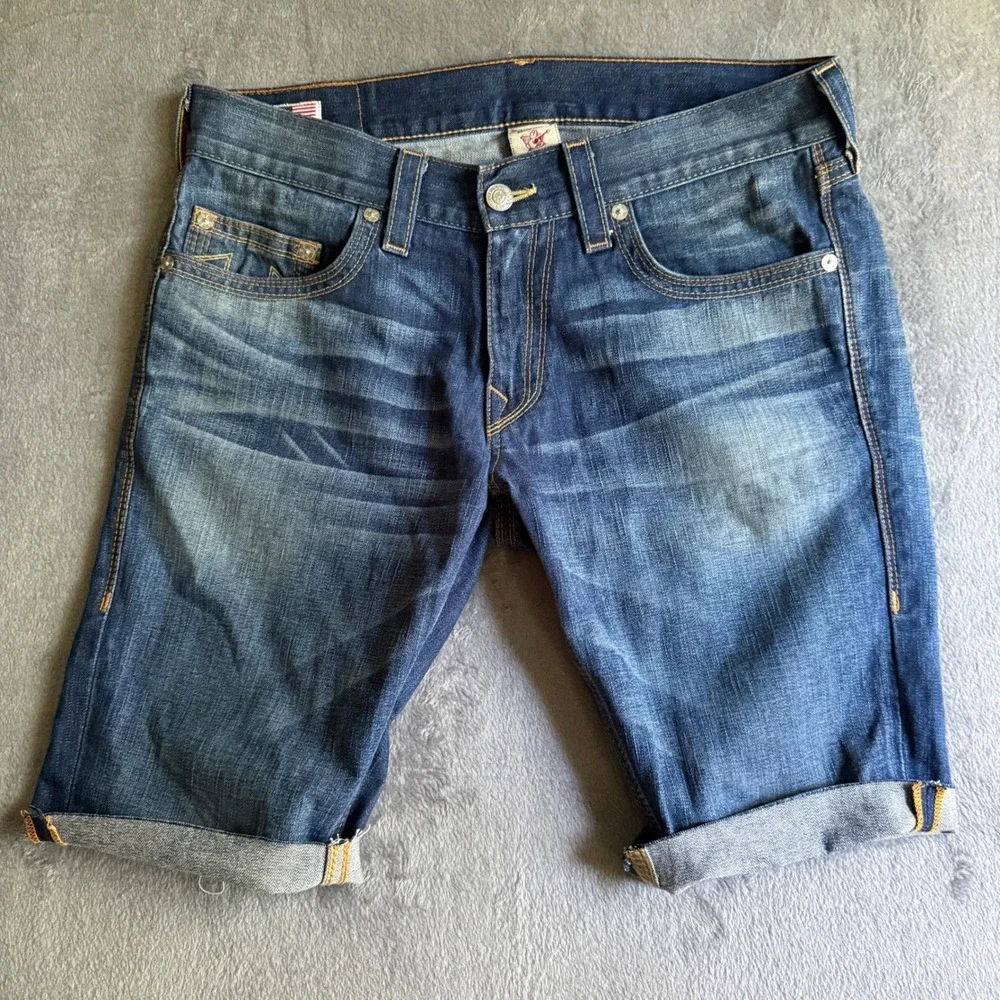Vintage True Religion Jorts Mens 34/36 Quad Stitch Denim Cutoffs Made in USA Y2K